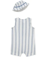 Little Me Baby Boys 2-Pc. Gauze Stripe Romper & Bucket Hat Set