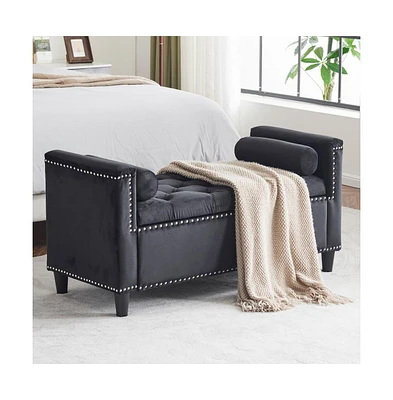 44.5'' Velvet Storage Bench, Tufted Upholstered Bedroom Ottoman for Entryway & Living Room-The Pop Home