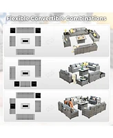 Xizzi 13 Pieces Patio Furniture Set,Outdoor Sectional Sofa Couch Set,Modern Conversation Set with Rectangular Fire Pit Table,Wide Armrests and D