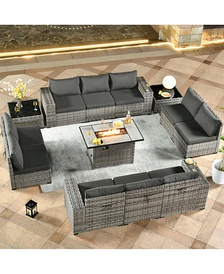 Xizzi 13 Pieces Patio Furniture Set,Outdoor Sectional Sofa Couch Set,Modern Conversation Set with Rectangular Fire Pit Table,Wide Armrests and D