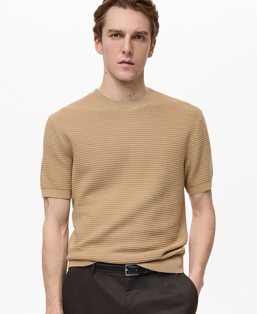 Mango Men's Textured Knit Regular Fit T-Shirt