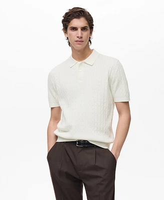 Mango Men's Cotton Braided Knitted Polo Shirt