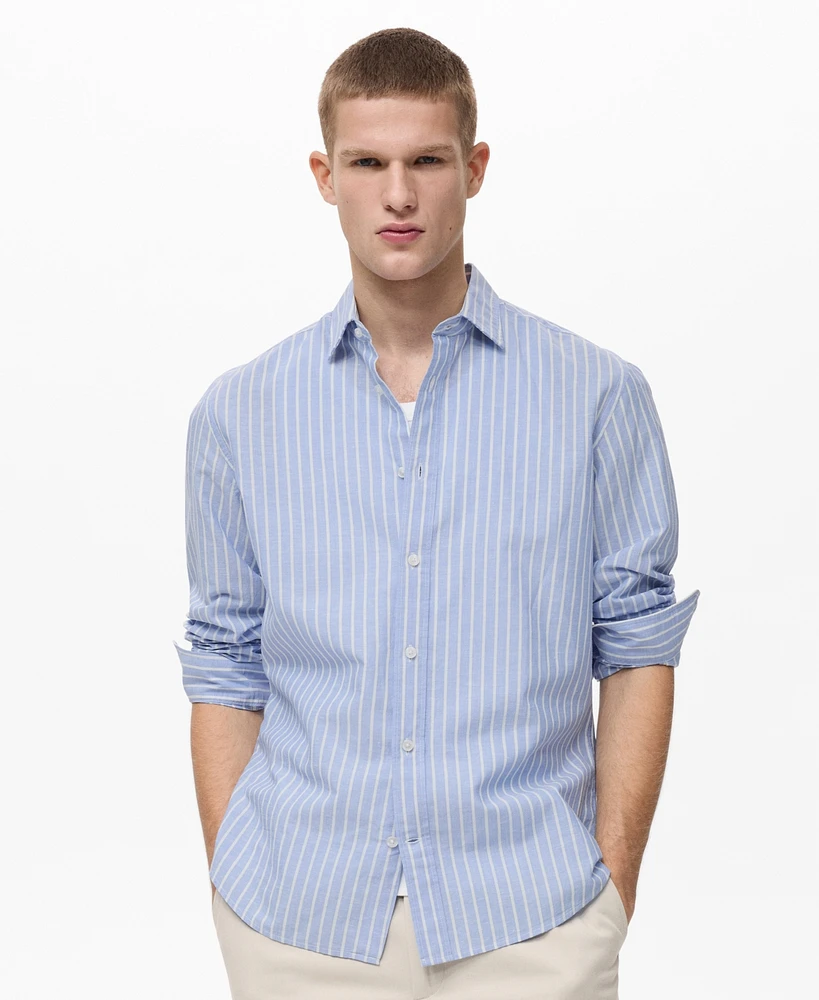 Mango Men's Striped Cotton Linen Shirt