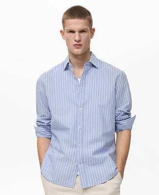 Mango Men's Striped Cotton Linen Shirt