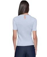 Karl Lagerfeld Paris Women's Ribbed Chain-Neck Top