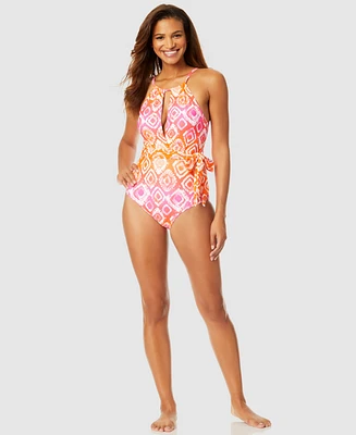 Anne Cole Women's Tie Dye Foulard High-Neck Plunge One-Piece Swimsuit
