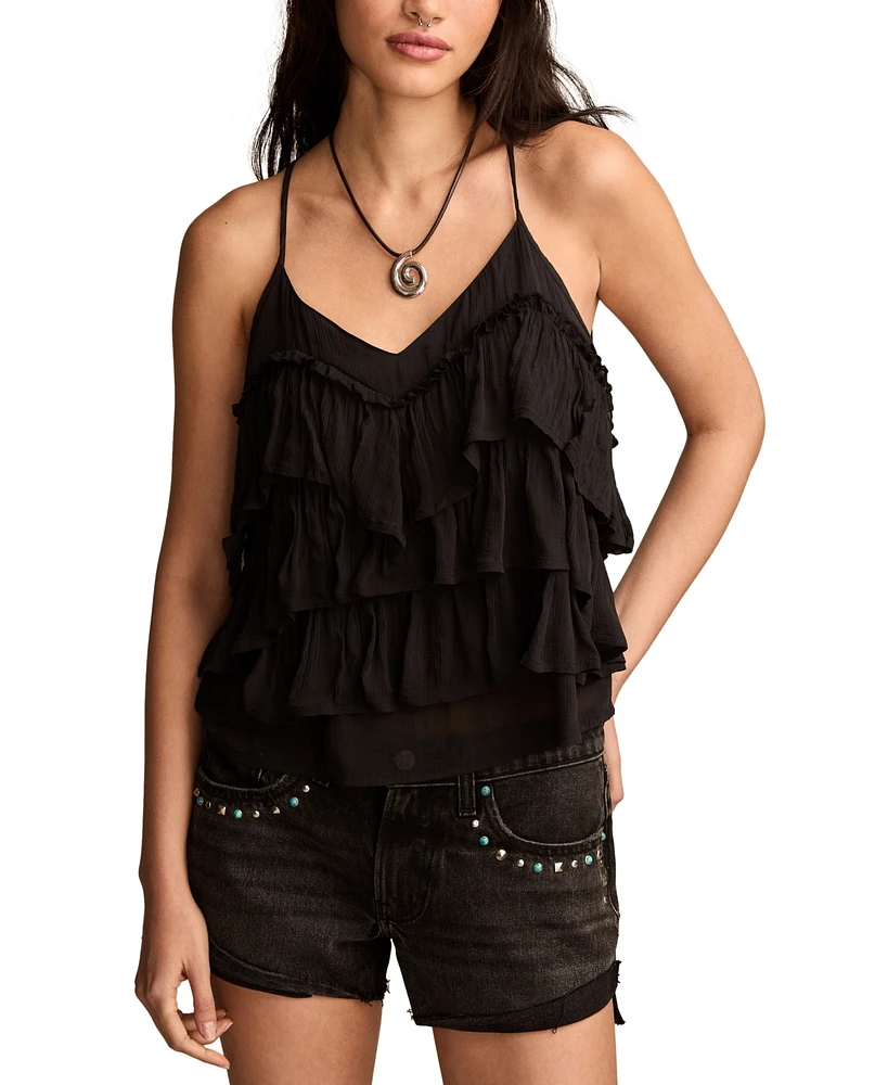 Lucky Brand Women's Chiffon V-Neck Tiered Ruffle Top