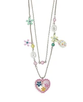 Betsey Johnson Faux Stone Spring Floral Heart Layered Necklace