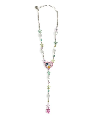 Betsey Johnson Faux Stone Spring Floral Heart Y Necklace