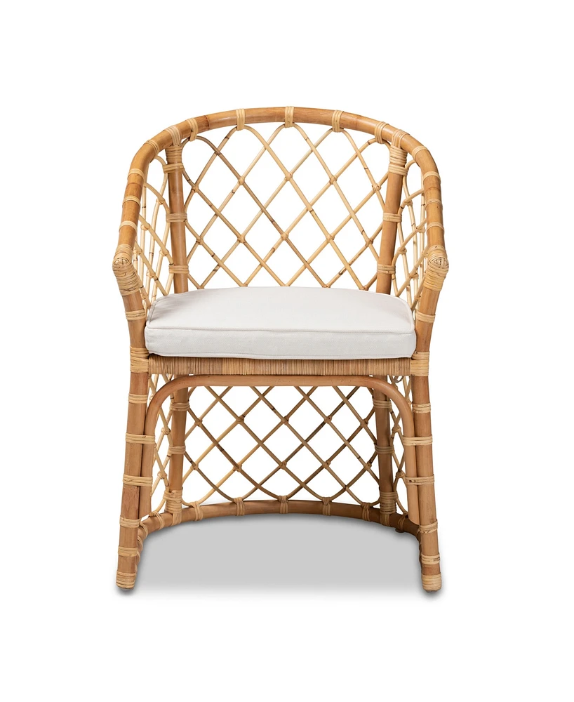 bali & pari 23.2" Upholstered and Natural Rattan Orchard Modern Bohemian Dining Chair