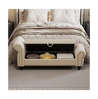 64.5 Inch Velvet Upholstered Storage Bench, Tufted Bed Bench with Nailhead Trim for Bedroom-The Pop Home