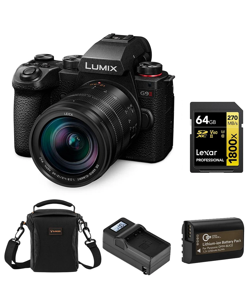 Panasonic Lumix G9II Mirrorless Camera with Lumix G Leica Dg Vario-Elmarit 12-60mm f/2.8-4 Asph Lens, Bundle with 64GB Memory Card, Battery, Charger B