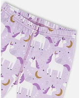 Deux par Toddler Girls Cotton Short Sleeve Top And Pant Pajama Set White Unicorn On Mauve - Toddler|Child