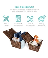 Best Choice Products Set of 2 Xl Water Hyacinth Woven Tapered Storage Basket Chests w/ Attached Lid, Handle Hole