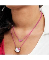 Sanrio Hello Kitty Pink Enamel Double Necklace Set - Hello Kitty Necklace Set with Hearts