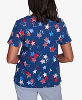 Alfred Dunner Women's Crew Neck Star Studded Top