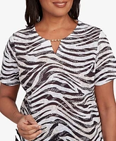 Alfred Dunner Women's Beaded Split Neck Animal Print Top