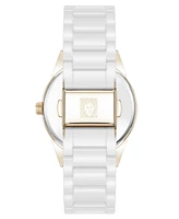 Anne Klein Women's Quartz White Ceramic Bracelet Floral Dial Watch, 34mm