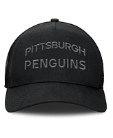 Fanatics Men's Black Pittsburgh Penguins Authentic Pro Road Stack Text A-Frame Adjustable Hat