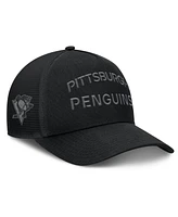 Fanatics Men's Black Pittsburgh Penguins Authentic Pro Road Stack Text A-Frame Adjustable Hat