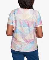 Alfred Dunner Women's Keyhole Geometric Patchwork Top