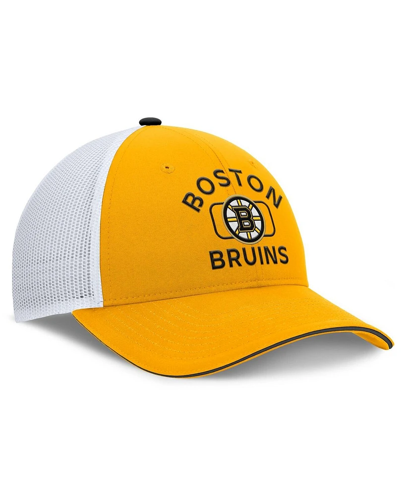 Fanatics Men's Gold/White Boston Bruins Authentic Pro Rink Trucker Hat