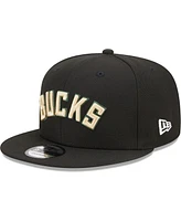 New Era Men's Black Milwaukee Bucks Jersey Hook Statement Edition 9FIFTY Snapback Hat