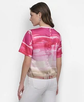 Dkny Women's Brushstroke-Print Short-Sleeve Top