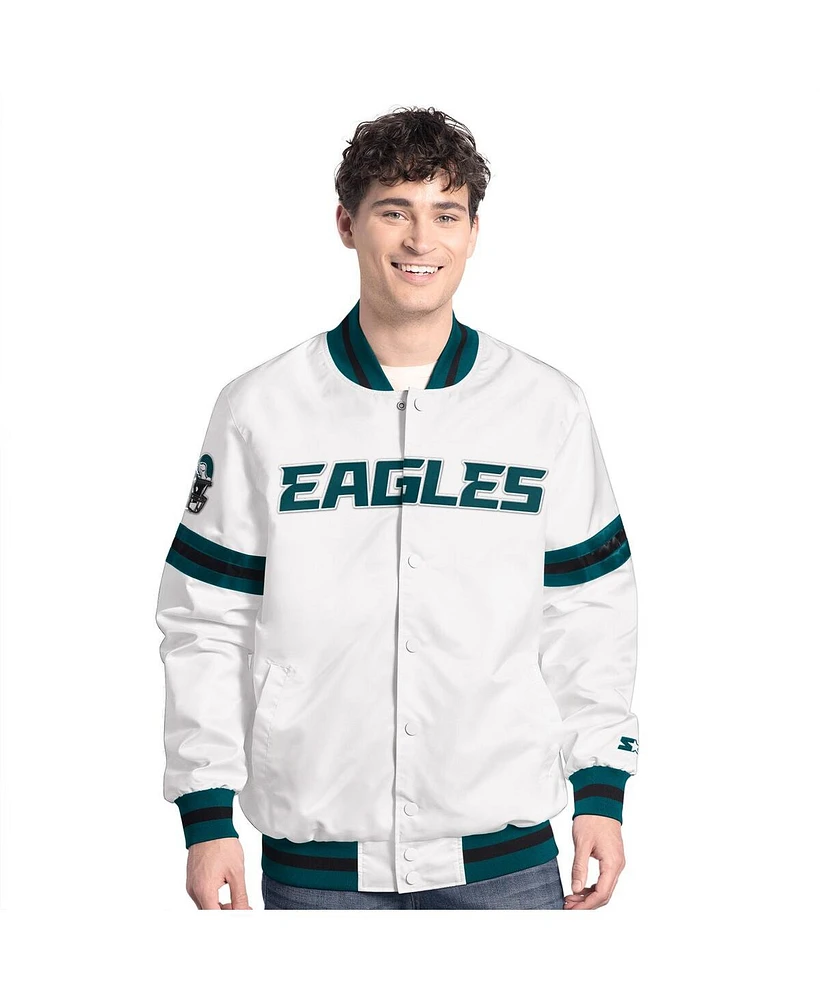 Starter Men's White Philadelphia Eagles Scout Full-Snap Varsity Jacket