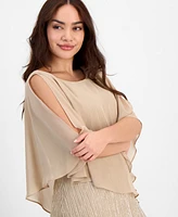 Connected Petite Cape-Overlay Metallic A-Line Dress