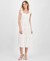 Anne Klein Women's Eyelet Square-Neck Tiered Midi Dress