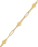 Polished Bead Station Chain Link Bracelet in 10k Yellow Gold