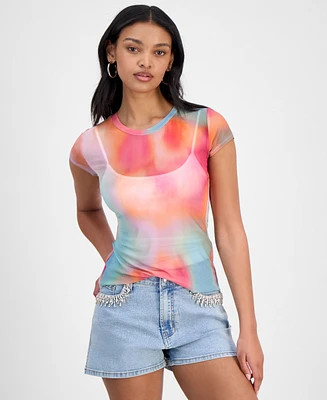 Bar Iii Women's Printed Mesh Top, Exclusively at Macy's
