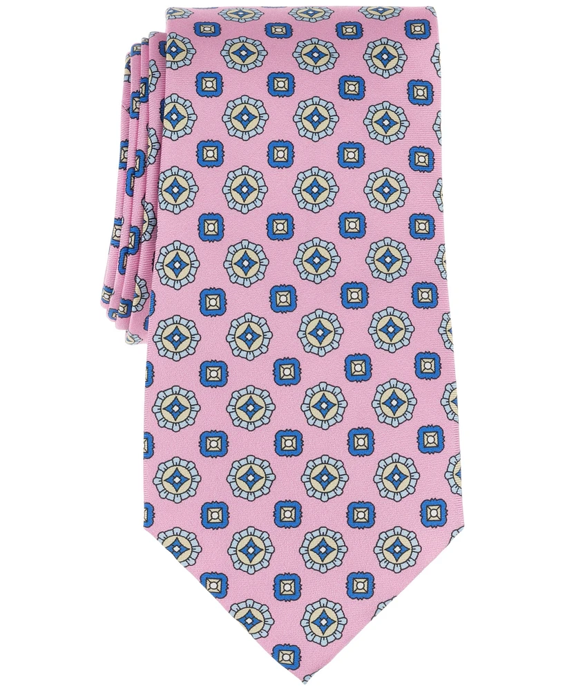 Men's Classic Double Medallion Print Silk Tie