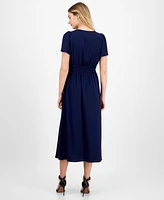 Anne Klein Women's Elastic-Waist Short-Sleeve Midi Dress