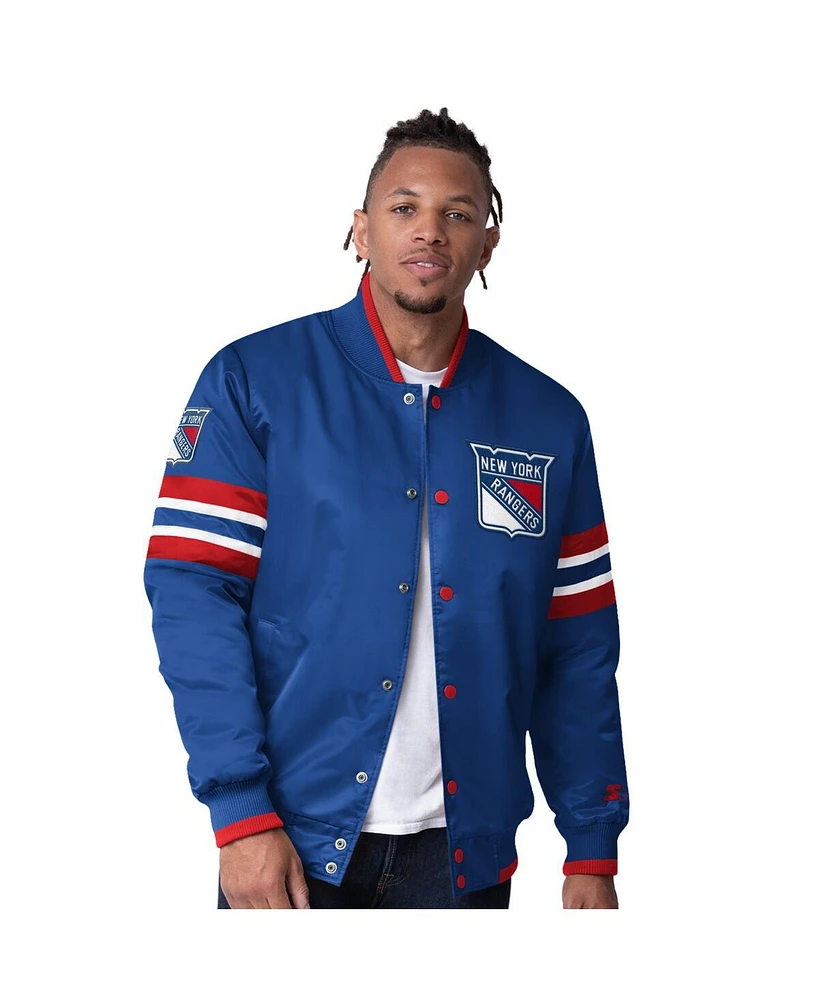 Starter Men's Blue New York Rangers Scout I Full-Snap Varsity Jacket