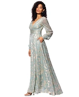 Betsy & Adam Women's Metallic V-Neck Ruched-Waist Gown