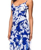 Betsy & Adam Women's Cowlneck Button-Trim Ruffled Gown