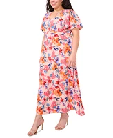 Msk Plus Floral-Print Flutter-Sleeve Maxi Dress