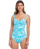 Bleu by Rod Beattie Women's Sock It To Me Printed Shirred Underwire One-Piece Swimsuit
