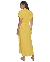 Calvin Klein Women's Cuffed-Sleeve Maxi Shirtdress