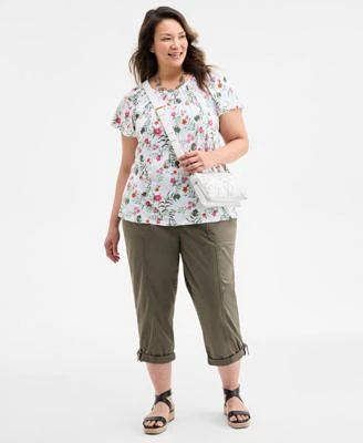 Style Co Plus Size Printed Flutter Sleeve Knit Top Cuffed Capri Pants Exclusively At Macys