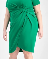 Tahari Plus V-Neck Twist-Detail Short-Sleeve Sheath Dress