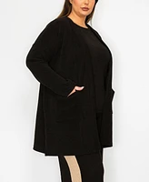 Coin 1804 Plus Textured Rib Front Pocket Side Slit Cardigan Sweater