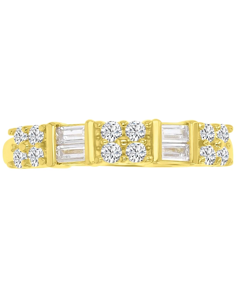 Cubic Zirconia Round & Baguette Band Sterling Silver