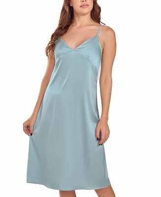 iCollection Women's Soft Cup Satin Long Sage Gown