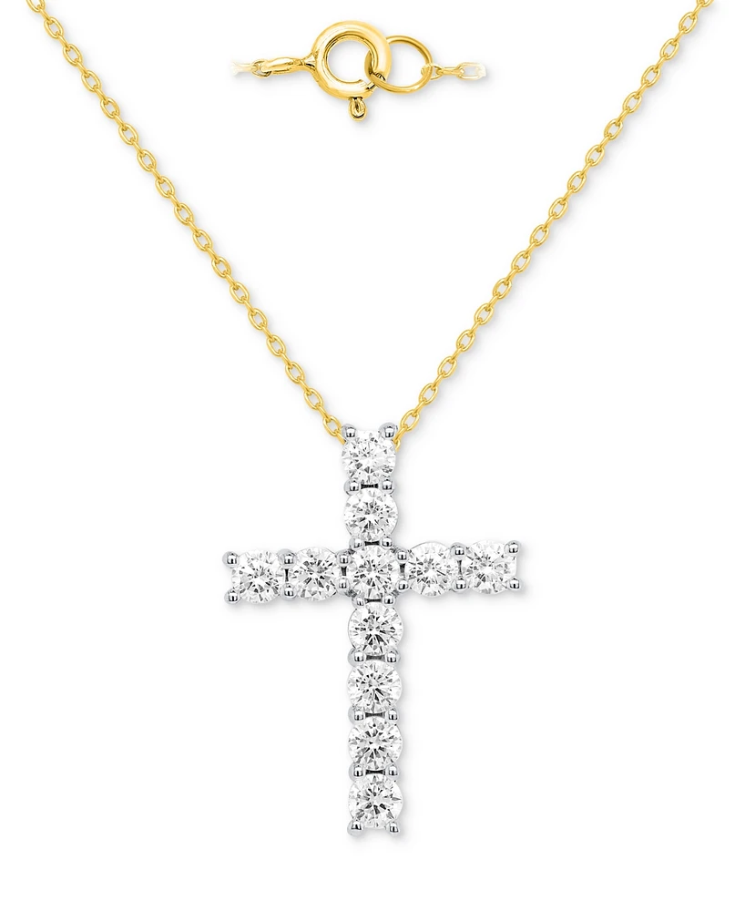 Forever Grown Diamonds Lab Diamond Cross 18" Pendant Necklace (2 ct. t.w.) Sterling Silver or 14k Gold-Plated