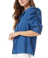 Sam Edelman Women's Ruched Puff-Sleeve Denim Top