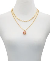 Guess Gold-Tone Flower & Crystal Round Layered Pendant Necklace, 18" + 2" extender