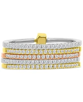 Cubic Zirconia Multi-Layer Statement Ring Sterling Silver, & 14k Gold- Rose Gold-Plate